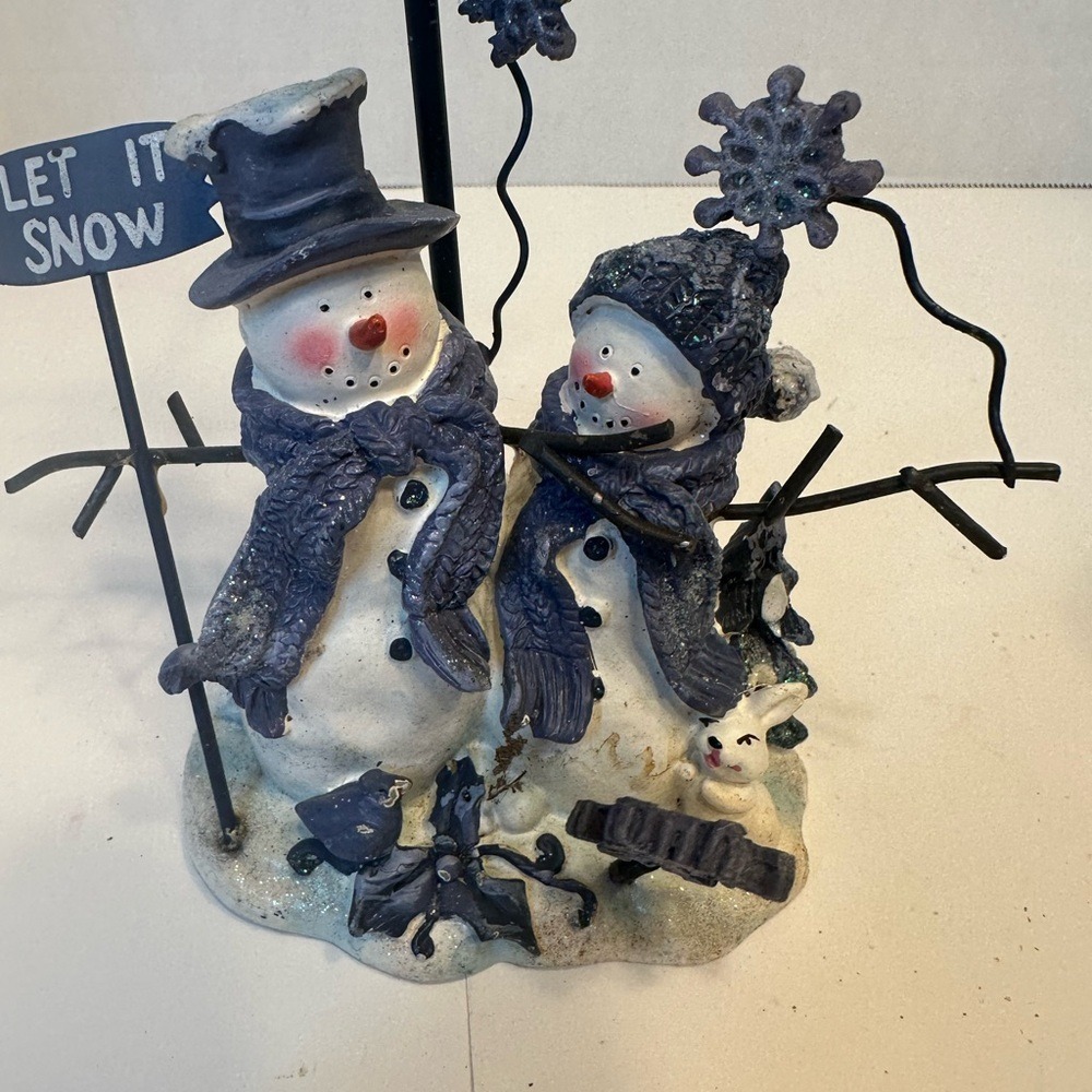 Snowman Let It Snow Jar Candle Holder Topper Blue Star Metal Shade Winter Decor - Picture 7 of 12